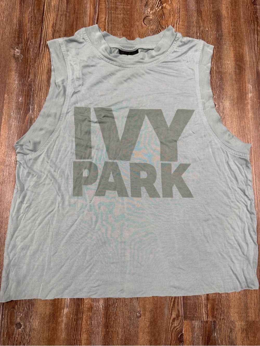 Ivy Park gray crop tank top with 'IVY PARK' text, size S